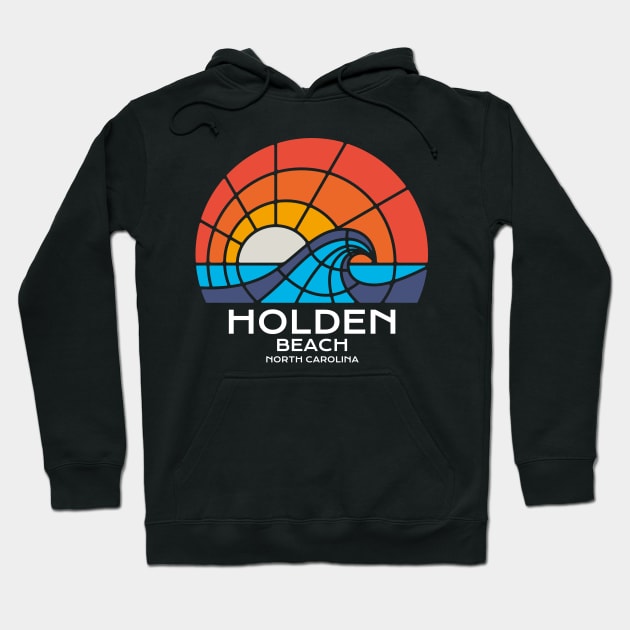 Holden Beach, NC Stained Glass Sunrise and Waves Hoodie by Contentarama